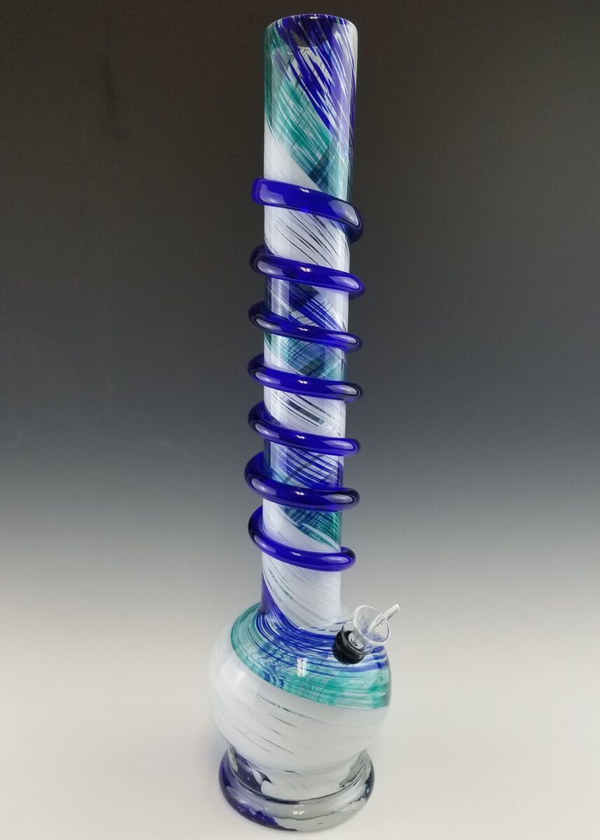 BUBBLE STRAIGHT TUBE TEAL BLUE & WHITE WRAP BONG